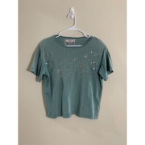 Play Clothing Company Short Sleeve Women’s Shirt Size 1 (XL) Green Embroidered